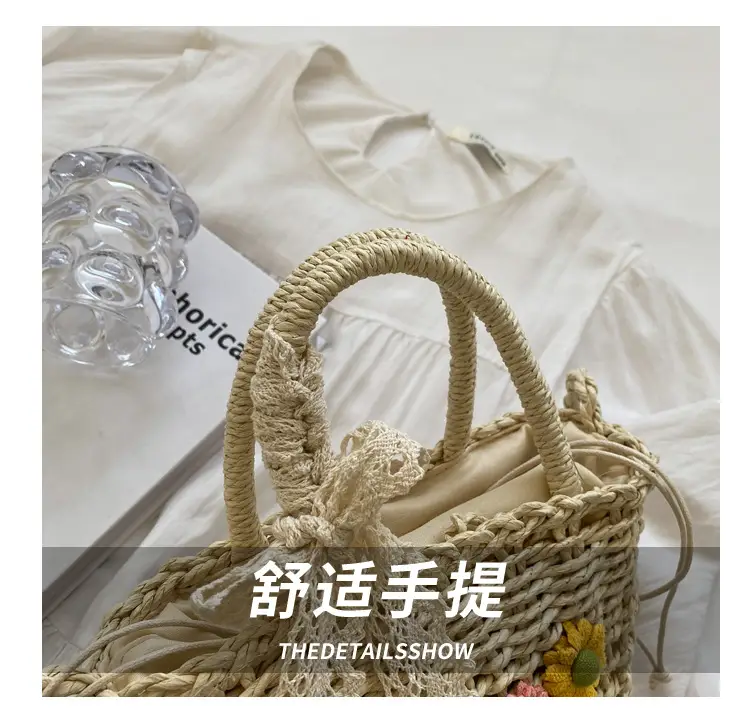 Women Straw Beach Bag with Bow Handle — feature 5