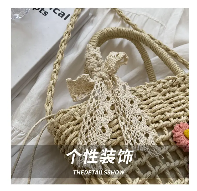Women Straw Beach Bag with Bow Handle — feature 6