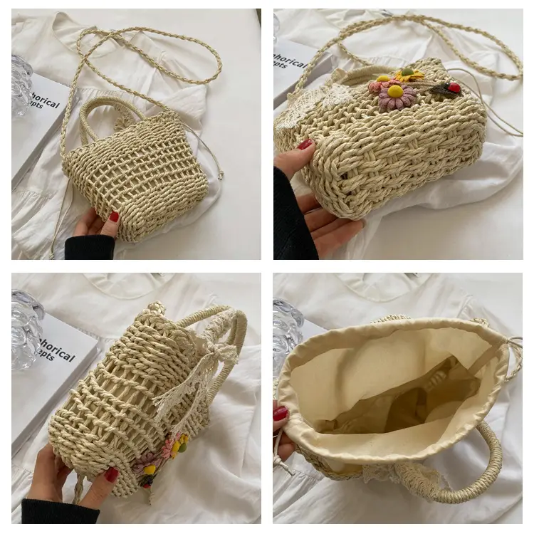Women Straw Beach Bag with Bow Handle — feature 8