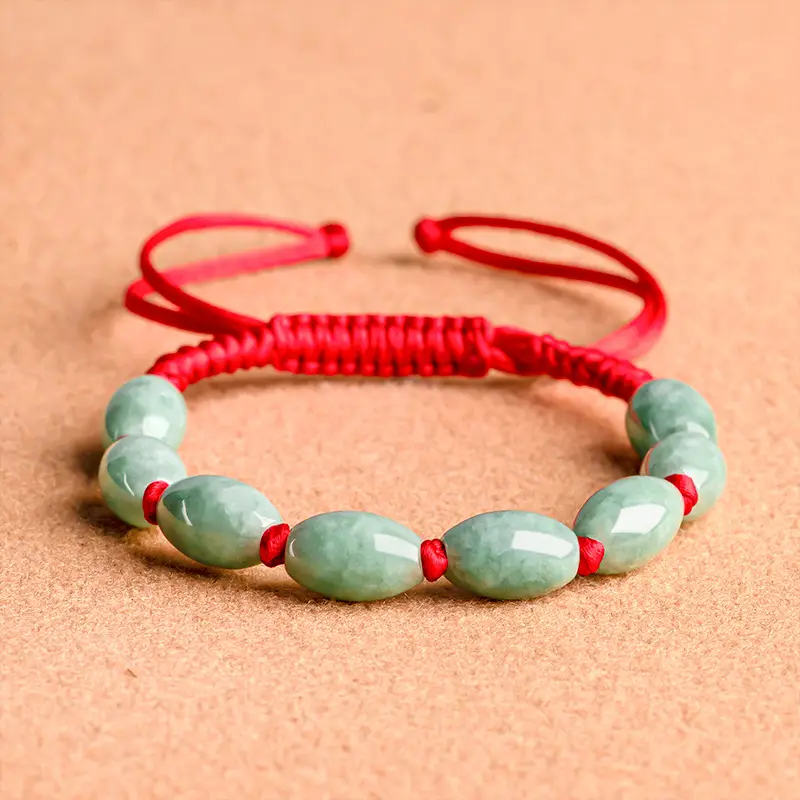 Natural Jade Burmese Bracelet Red Handwoven - Image 2