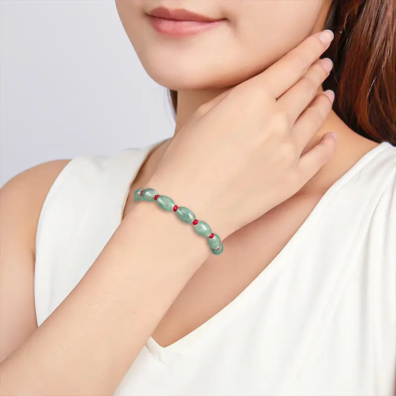 Natural Jade Burmese Bracelet Red Handwoven - Image 4