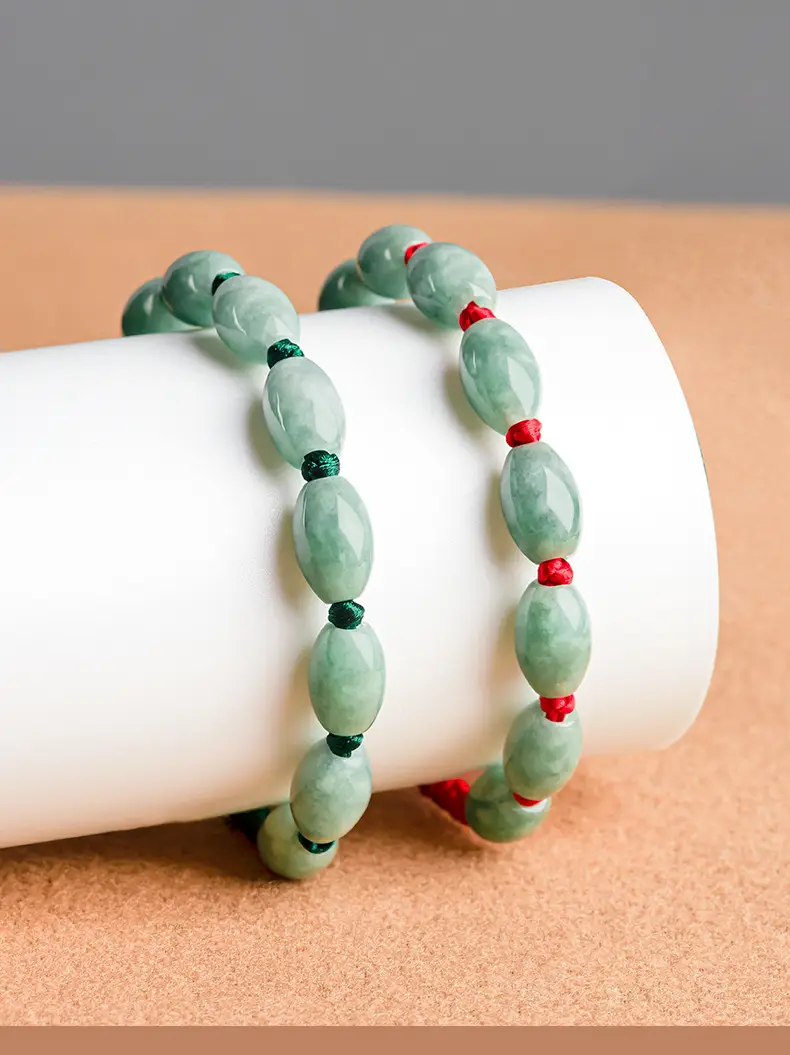 Natural Jade Burmese Bracelet Red Handwoven — feature 2