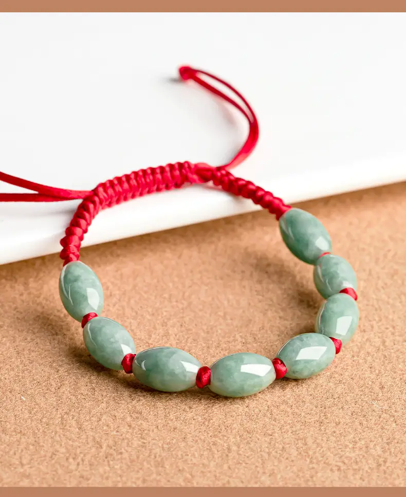 Natural Jade Burmese Bracelet Red Handwoven — feature 4