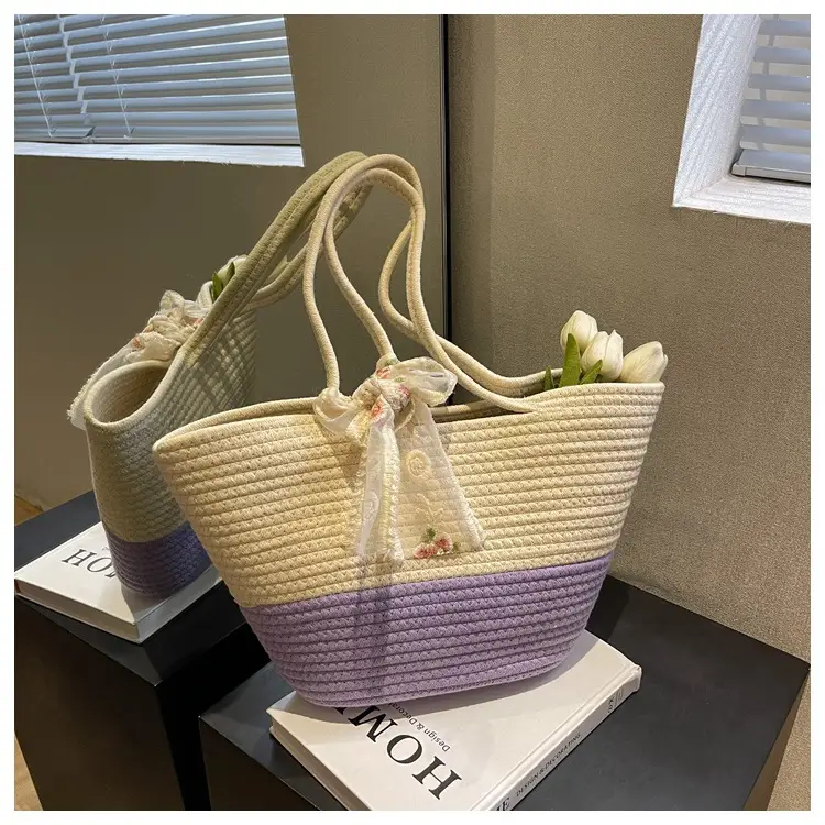 Women's Straw Bow Tote Bag Beige Brown — feature 28