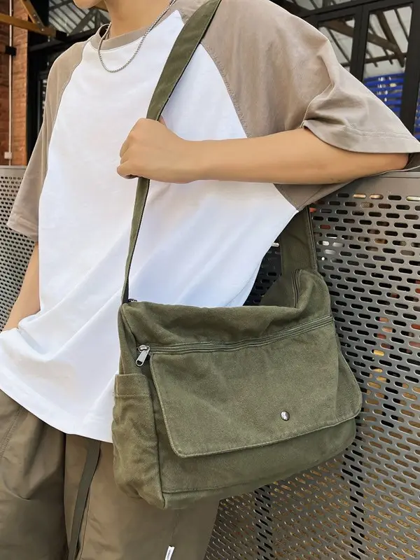 Olive Green Washed Canvas Shoulder Bag Women 2024 - Image 3