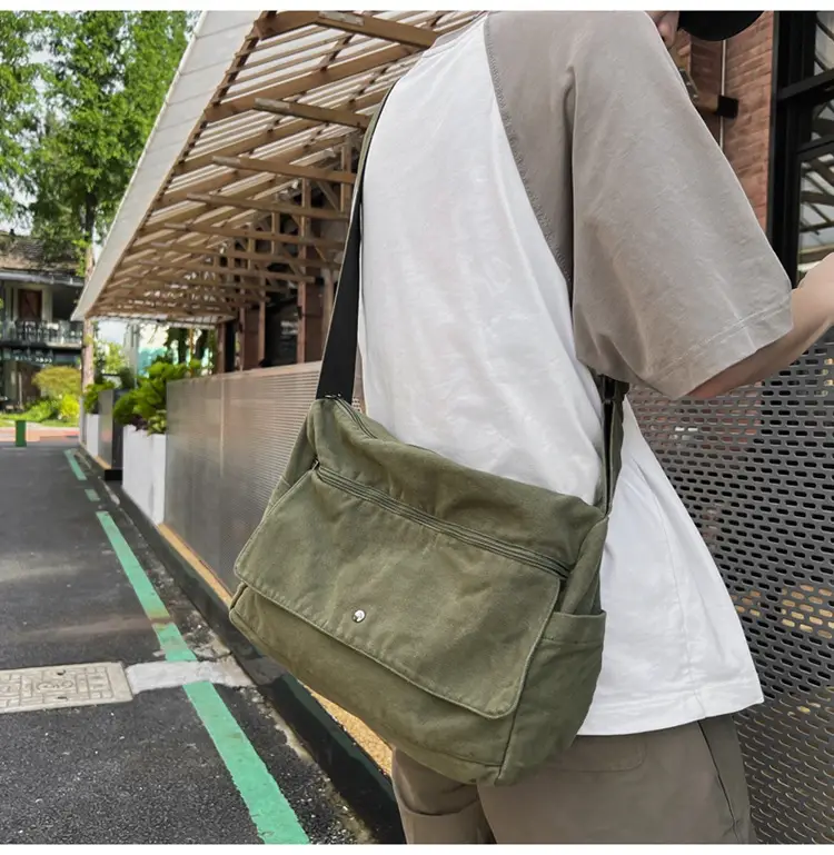 Olive Green Washed Canvas Shoulder Bag Women 2024 — feature 13