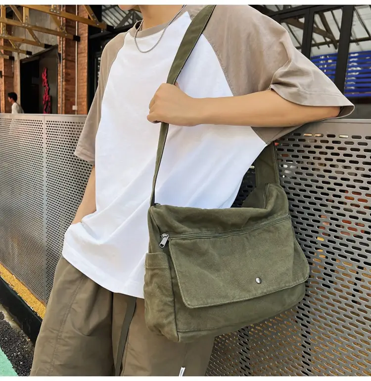 Olive Green Washed Canvas Shoulder Bag Women 2024 — feature 14
