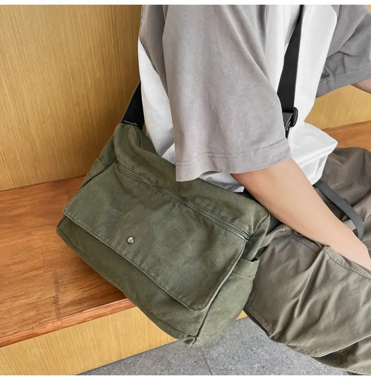 Olive Green Washed Canvas Shoulder Bag Women 2024 — feature 16