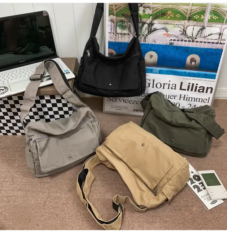 Olive Green Washed Canvas Shoulder Bag Women 2024 — feature 24