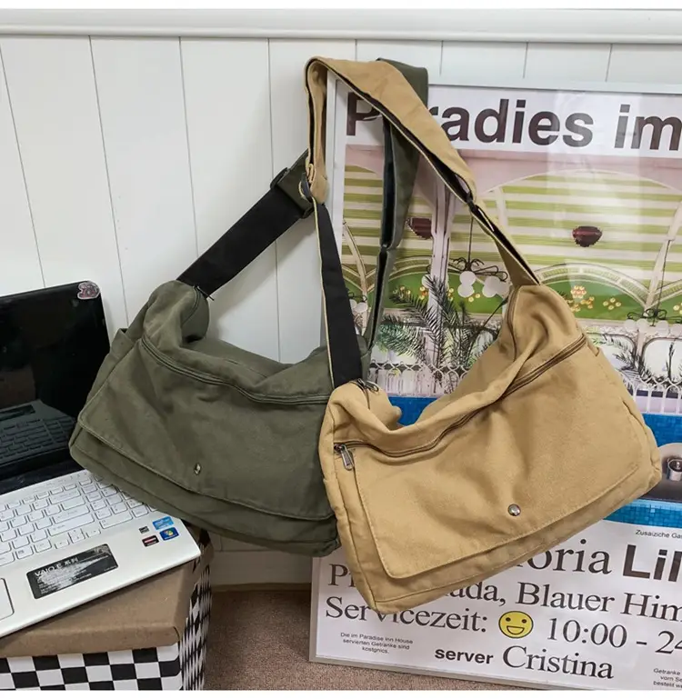 Olive Green Washed Canvas Shoulder Bag Women 2024 — feature 25