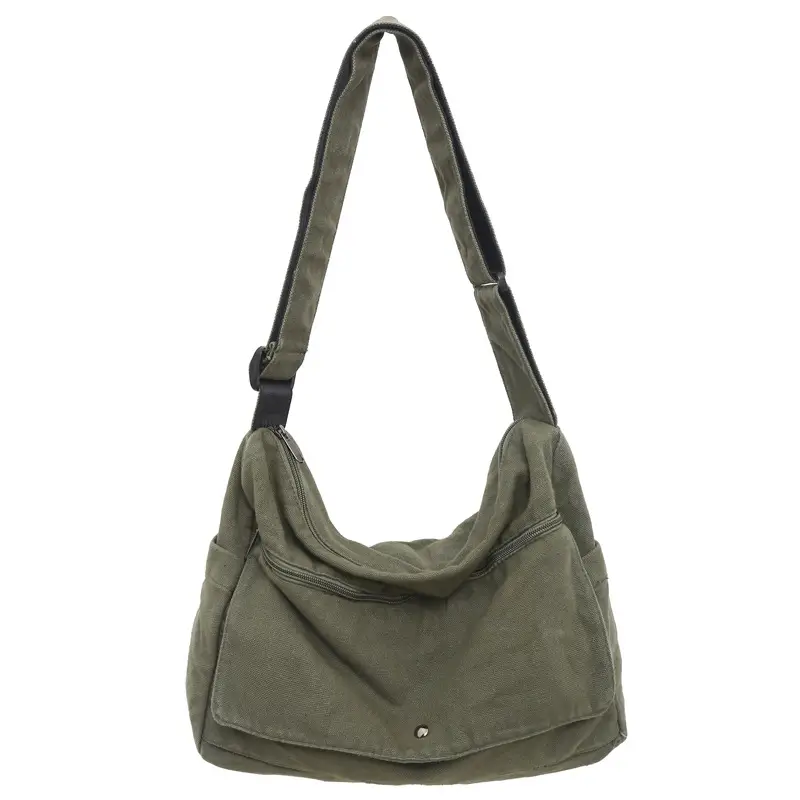 Olive Green Washed Canvas Shoulder Bag Women 2024 — feature 39