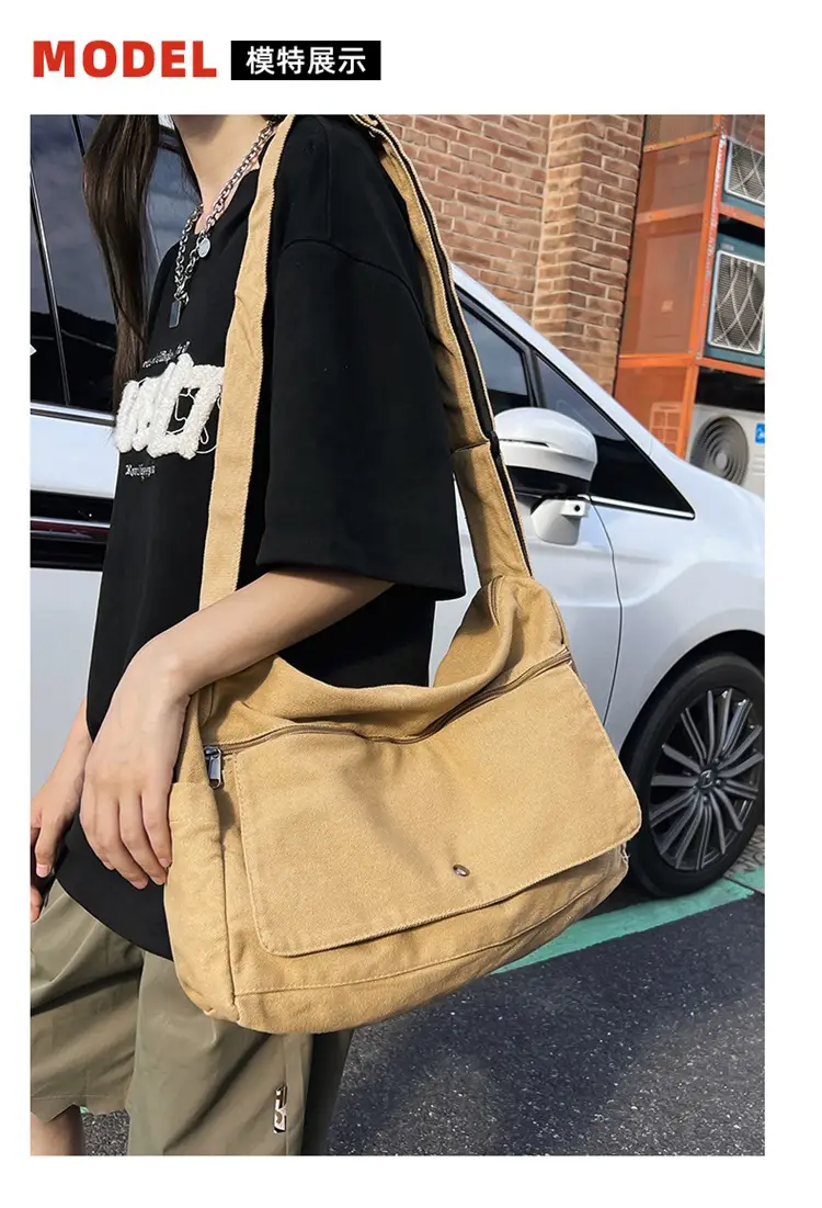 Olive Green Washed Canvas Shoulder Bag Women 2024 — feature 6