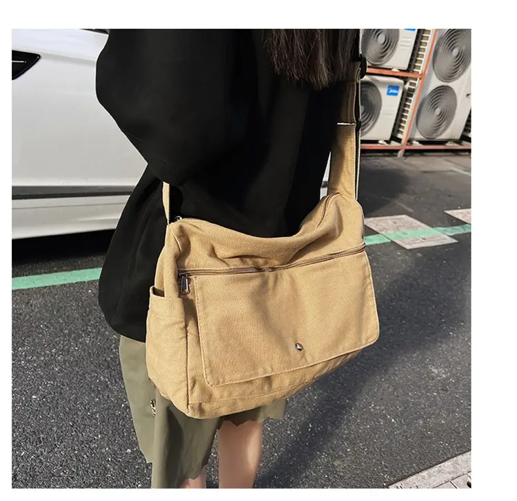 Olive Green Washed Canvas Shoulder Bag Women 2024 — feature 7