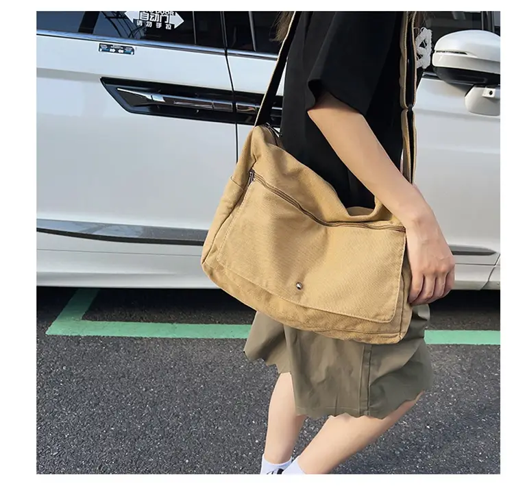 Olive Green Washed Canvas Shoulder Bag Women 2024 — feature 8