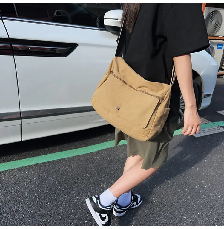 Olive Green Washed Canvas Shoulder Bag Women 2024 — feature 9