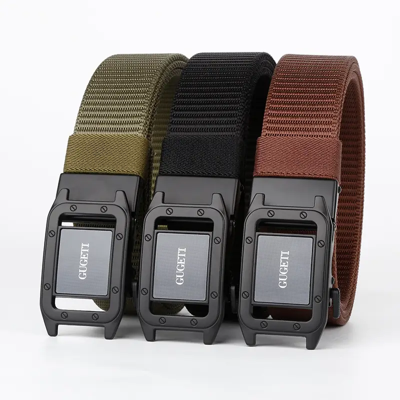 Men's Black Canvas Belt with Square Buckle
