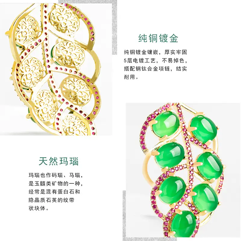 Natural Green Agate Leaves Pendant for Women Gold Plated Necklace - Image 4