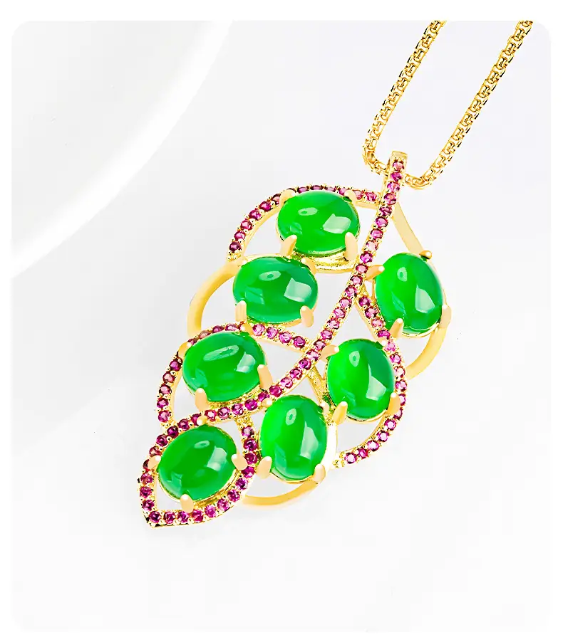 Natural Green Agate Leaves Pendant for Women Gold Plated Necklace — feature 3