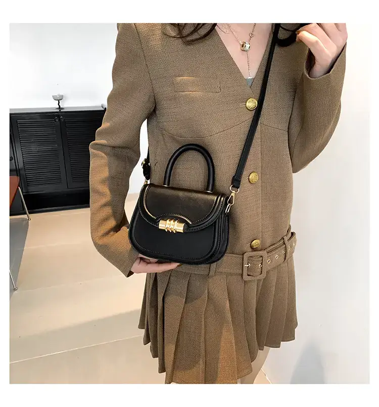 Brown Leather Shoulder Bag with Metal Clasp — feature 22