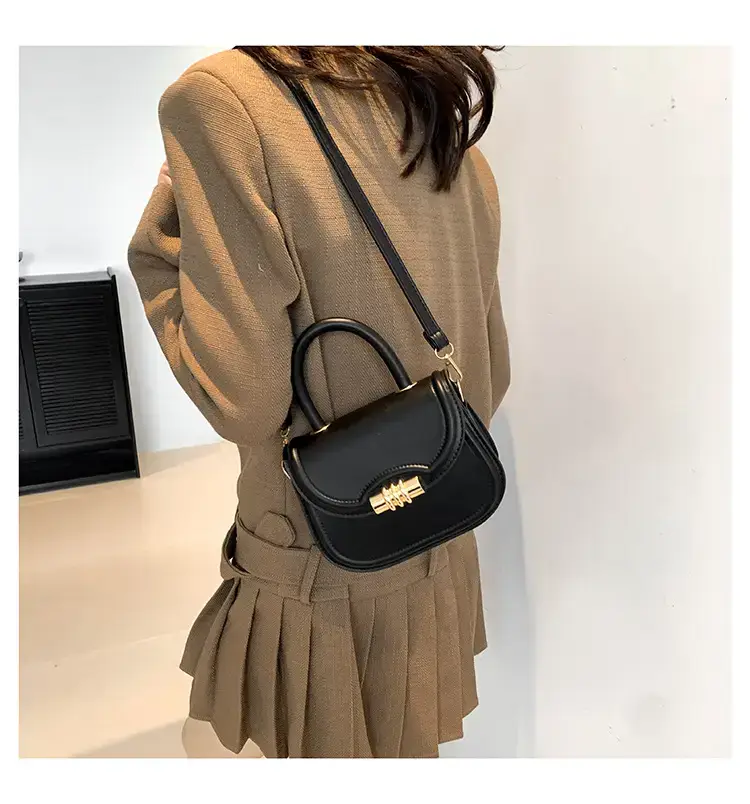 Brown Leather Shoulder Bag with Metal Clasp — feature 23
