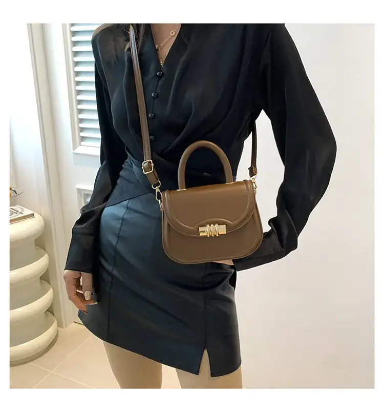 Brown Leather Shoulder Bag with Metal Clasp — feature 29