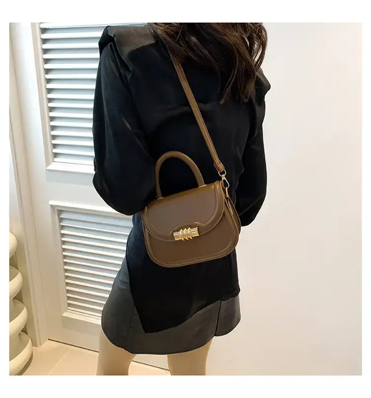 Brown Leather Shoulder Bag with Metal Clasp — feature 30
