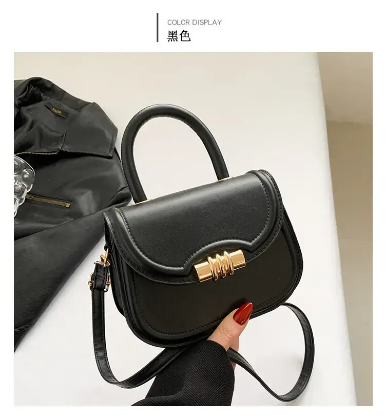 Brown Leather Shoulder Bag with Metal Clasp — feature 31