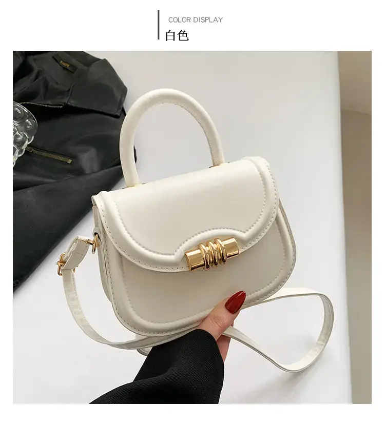 Brown Leather Shoulder Bag with Metal Clasp — feature 32