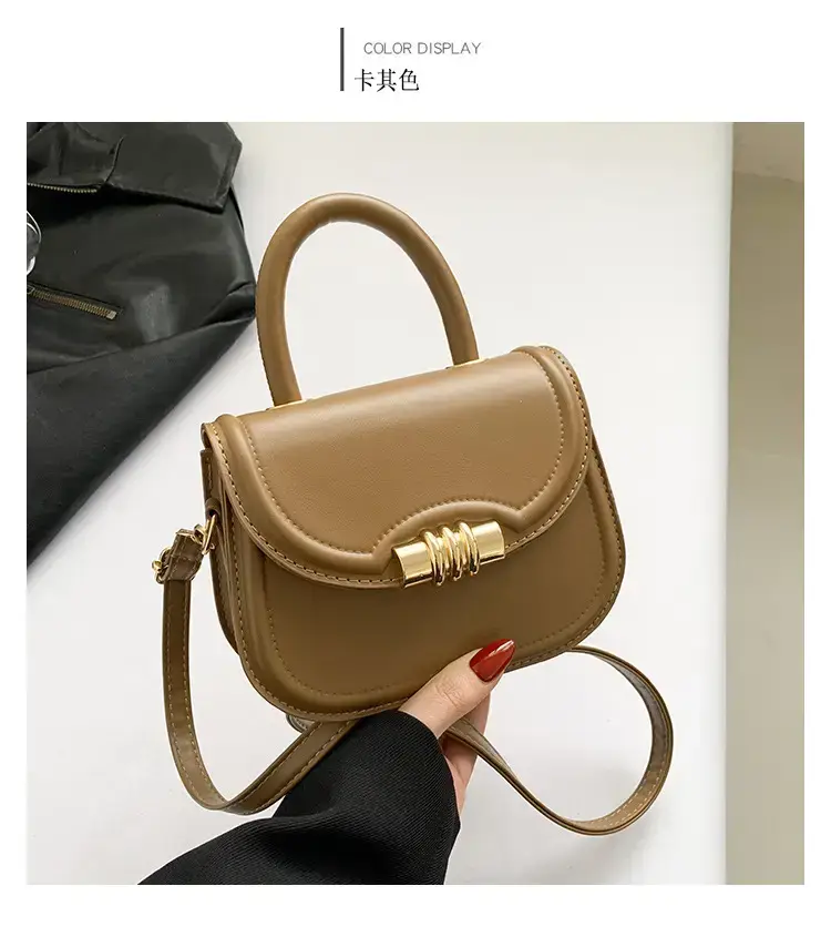 Brown Leather Shoulder Bag with Metal Clasp — feature 33