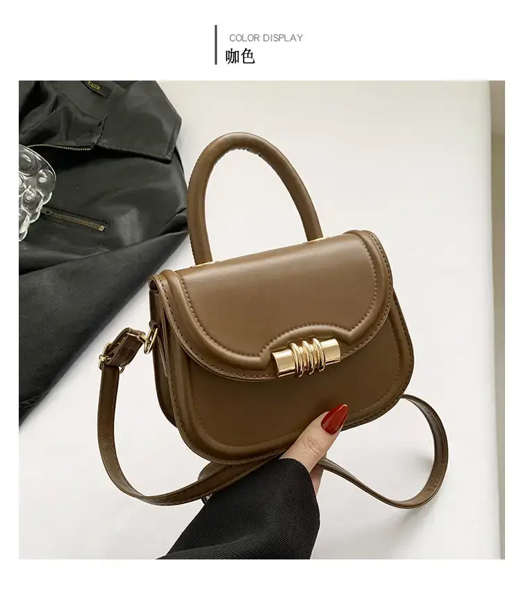 Brown Leather Shoulder Bag with Metal Clasp — feature 34