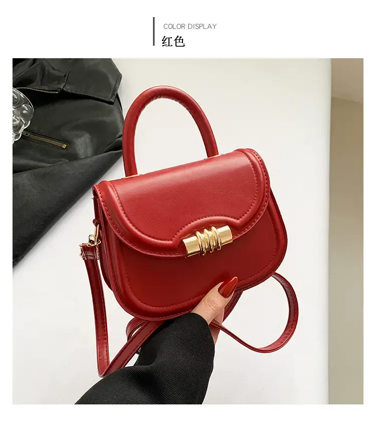 Brown Leather Shoulder Bag with Metal Clasp — feature 35