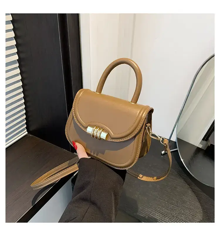 Brown Leather Shoulder Bag with Metal Clasp — feature 43