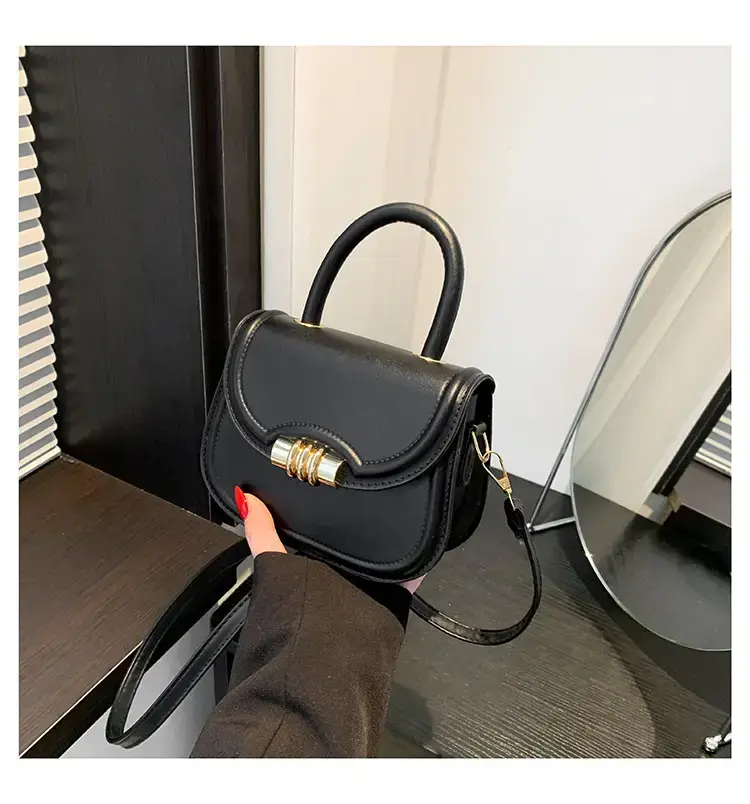 Brown Leather Shoulder Bag with Metal Clasp — feature 45