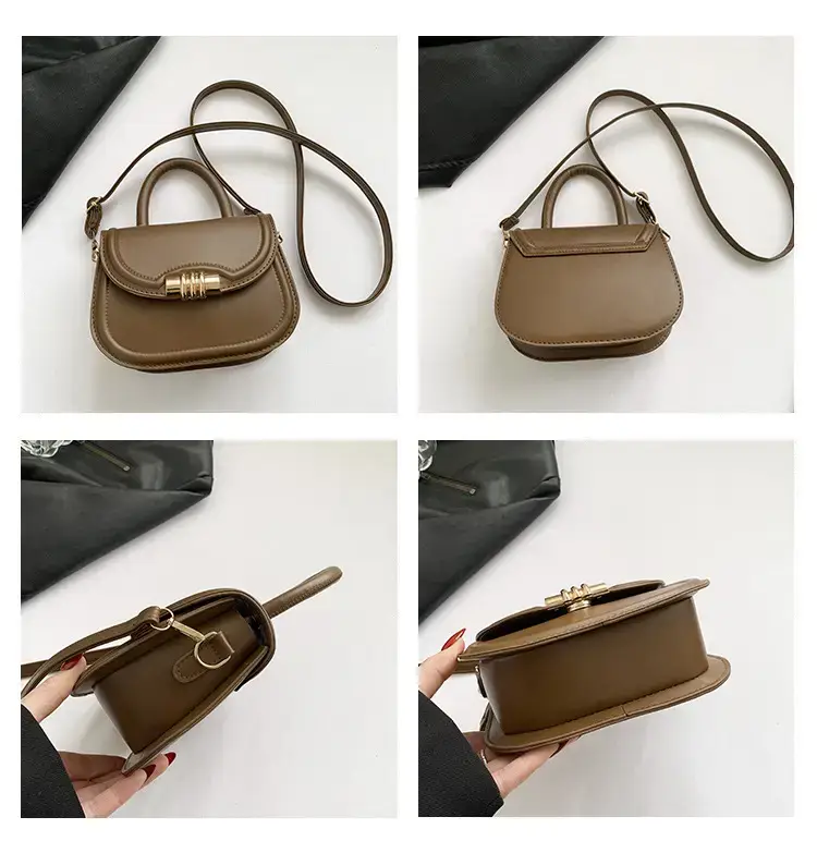 Brown Leather Shoulder Bag with Metal Clasp — feature 8