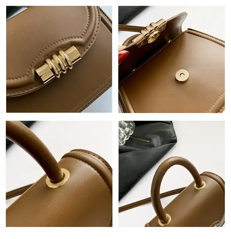 Brown Leather Shoulder Bag with Metal Clasp — feature 9