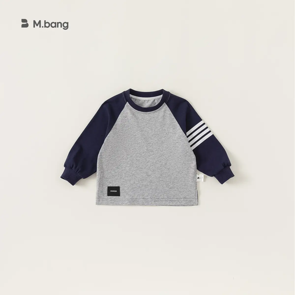 Kids Raglan Sleeve T-Shirt Boys Grey Blue Mibang - Image 3