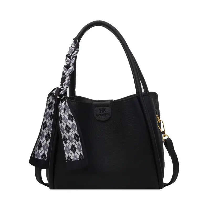 Korean Style Brown Bucket Bag with Tassel Handle - Image 9