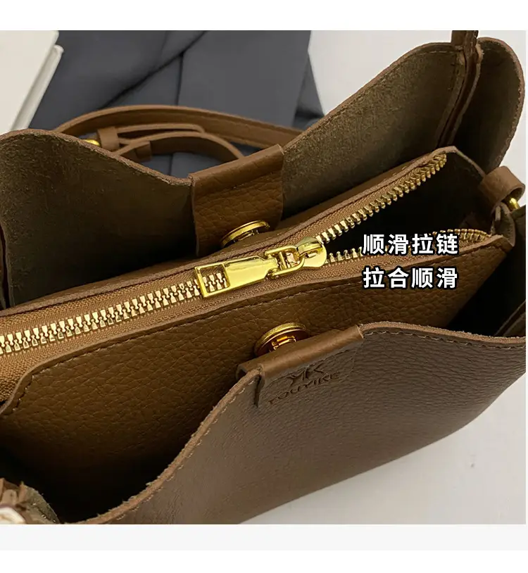 Korean Style Brown Bucket Bag with Tassel Handle — feature 14