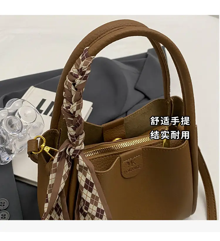 Korean Style Brown Bucket Bag with Tassel Handle — feature 15