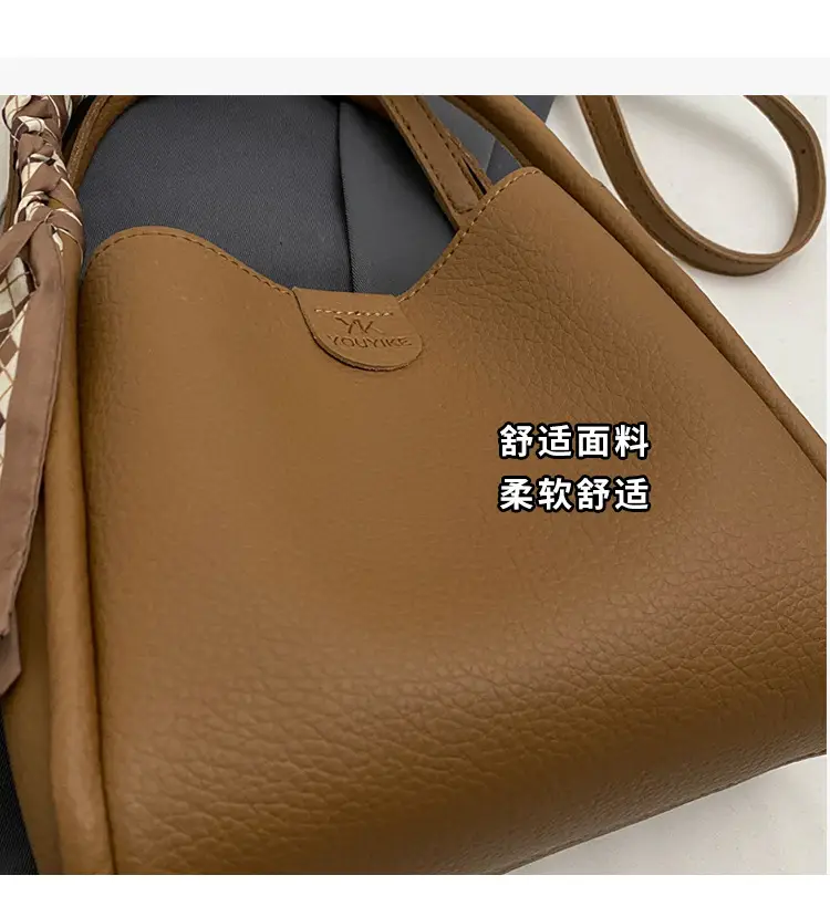 Korean Style Brown Bucket Bag with Tassel Handle — feature 16