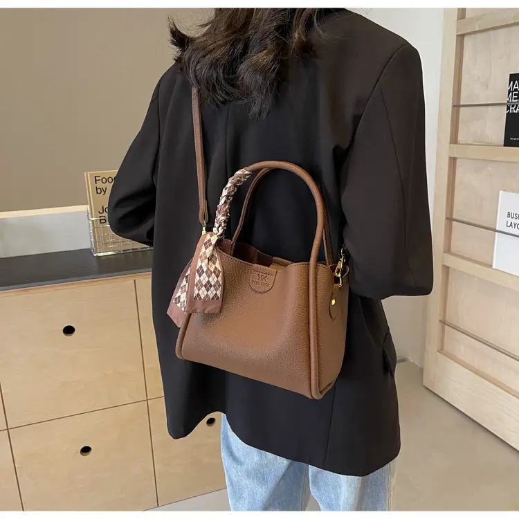 Korean Style Brown Bucket Bag with Tassel Handle — feature 20