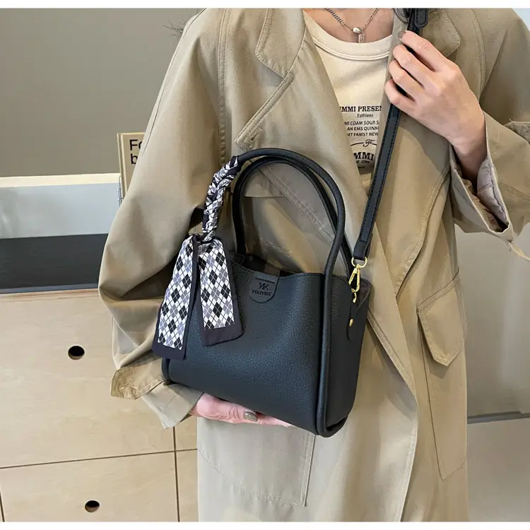 Korean Style Brown Bucket Bag with Tassel Handle — feature 21