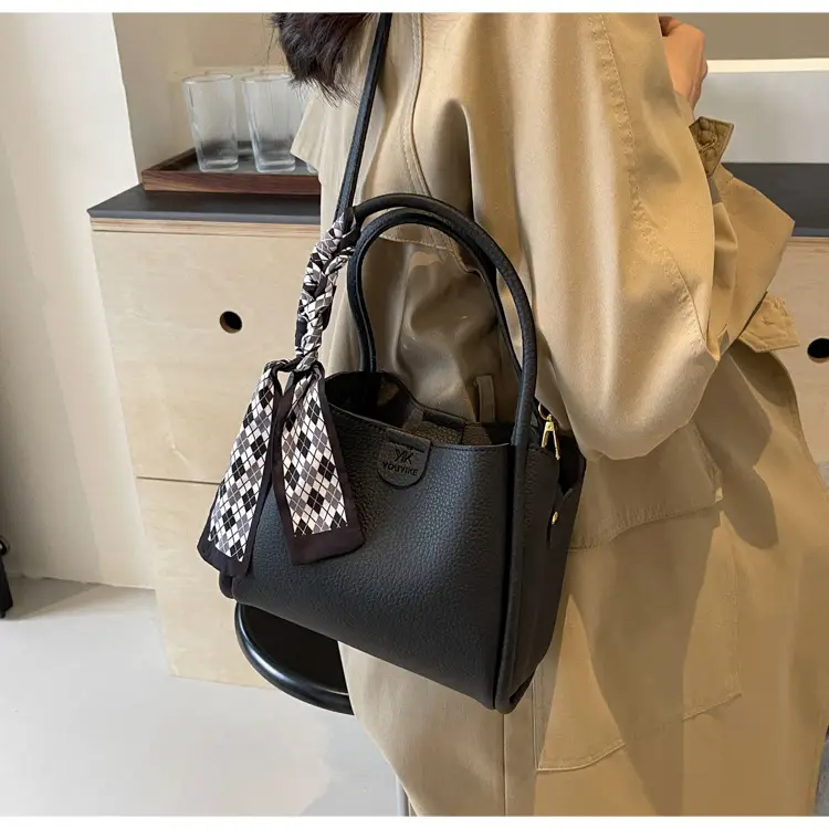Korean Style Brown Bucket Bag with Tassel Handle — feature 22