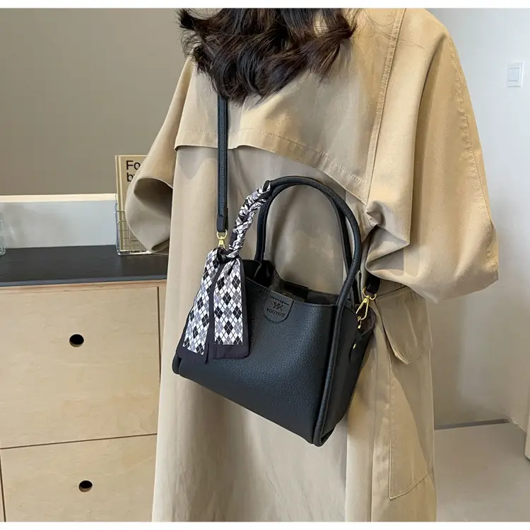 Korean Style Brown Bucket Bag with Tassel Handle — feature 23