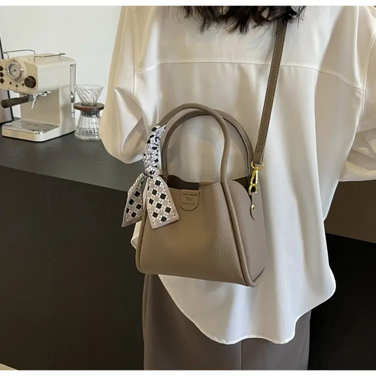 Korean Style Brown Bucket Bag with Tassel Handle — feature 24