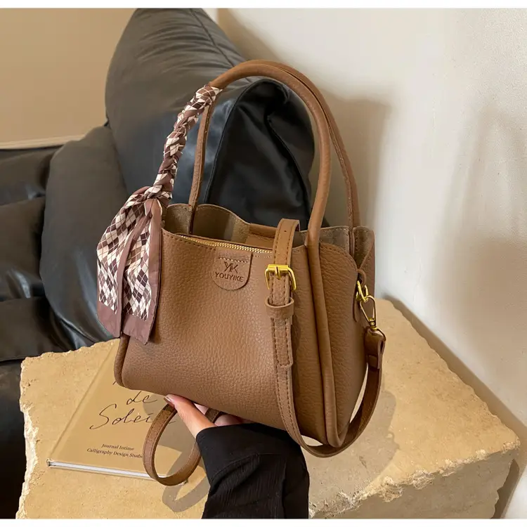 Korean Style Brown Bucket Bag with Tassel Handle — feature 29