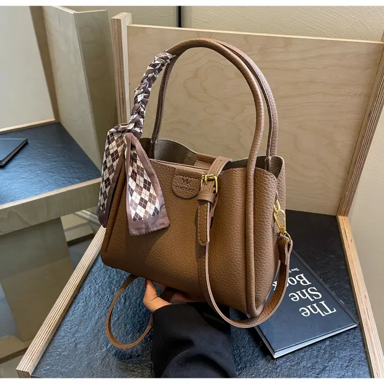 Korean Style Brown Bucket Bag with Tassel Handle — feature 30