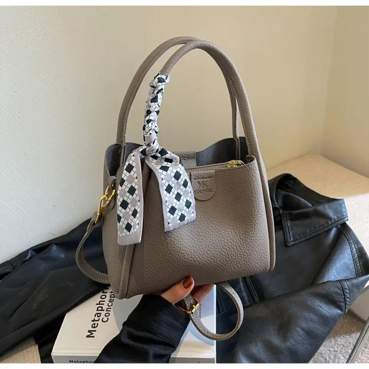 Korean Style Brown Bucket Bag with Tassel Handle — feature 32