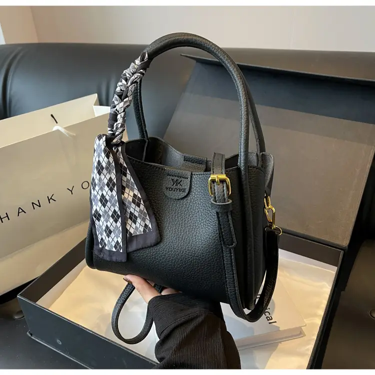 Korean Style Brown Bucket Bag with Tassel Handle — feature 36