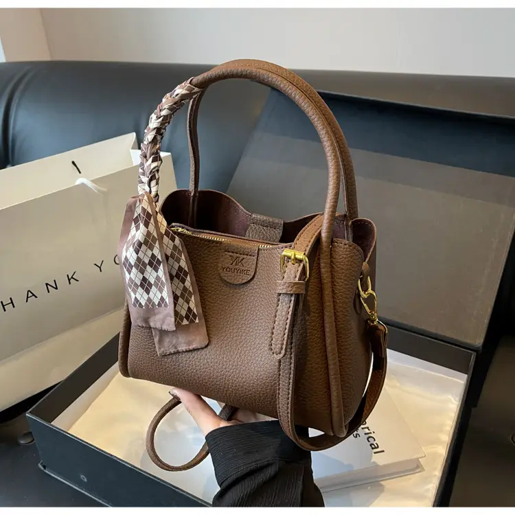 Korean Style Brown Bucket Bag with Tassel Handle — feature 37